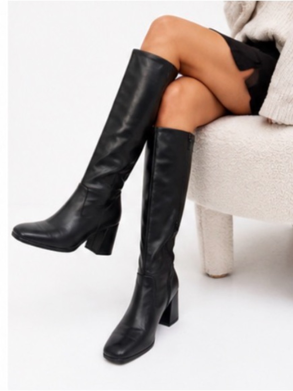 Madden Girl Black Knee High Boots Size 6.5 Block Heel Side Zip
